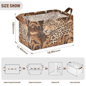 YETTASBIN Leopard Storage Basket 2 Pack, 32L Large Collapsible Toys Clothes Organizer, Waterproof Closet Storage Bin with Handle for Shelves Laundry Bathroom Home Office Decor