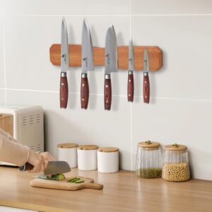 16in Magnetic Knife Strip No Drilling, Magnetic Knife Holder for Wall with 4 Adhesive Pad, Wood Magnet Knife Holder Strip for Kitchen, Powerful Magnetic Knife Rack Use as Tool Key Storage Knife Bar