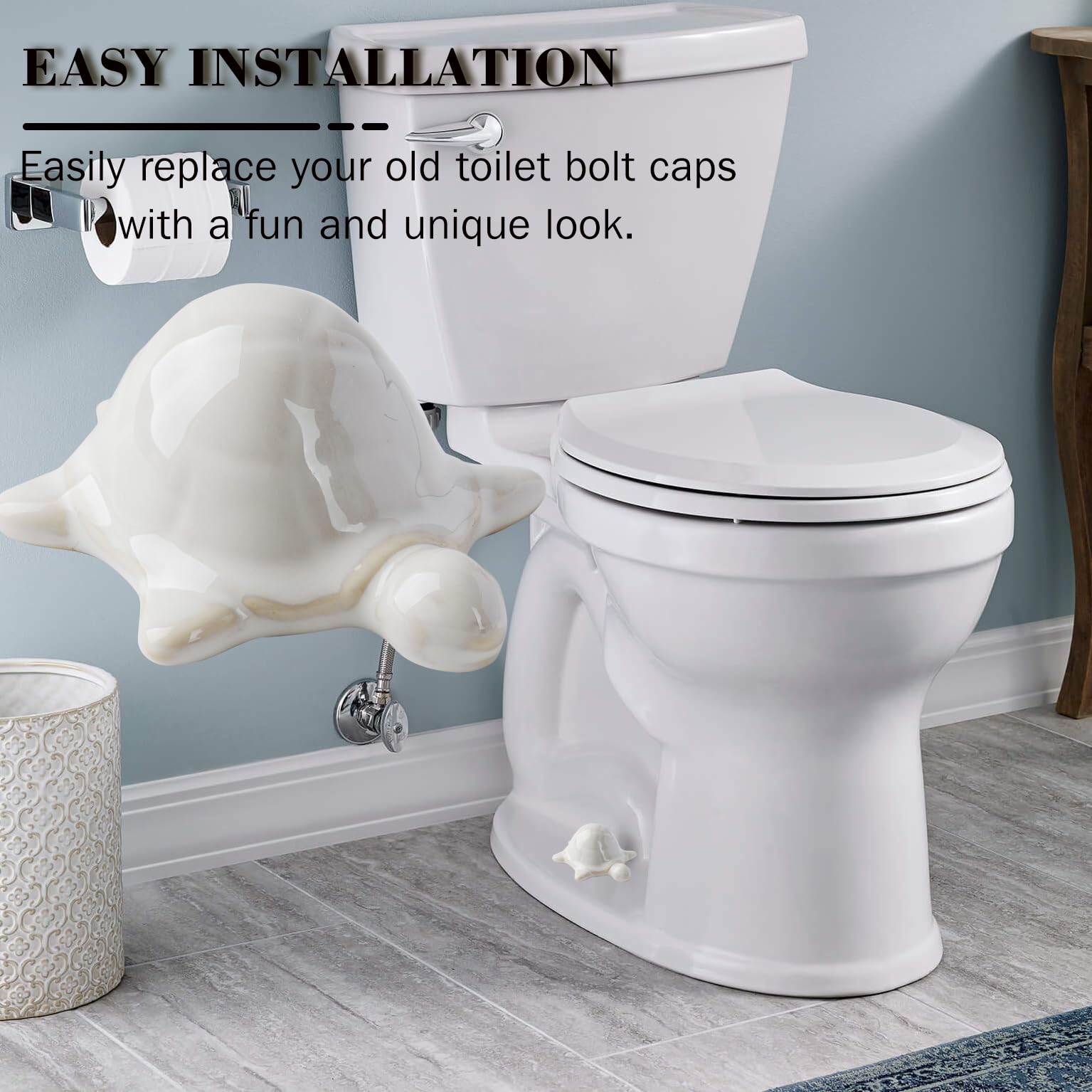 Toilet Bolt Covers, Turtle Toilet Bolt Caps - Fun and Cute Bathroom Toilet Screw Cover Caps - Decorative Toilet Caps for Bottom of Toilet (White turtle 2pcs)