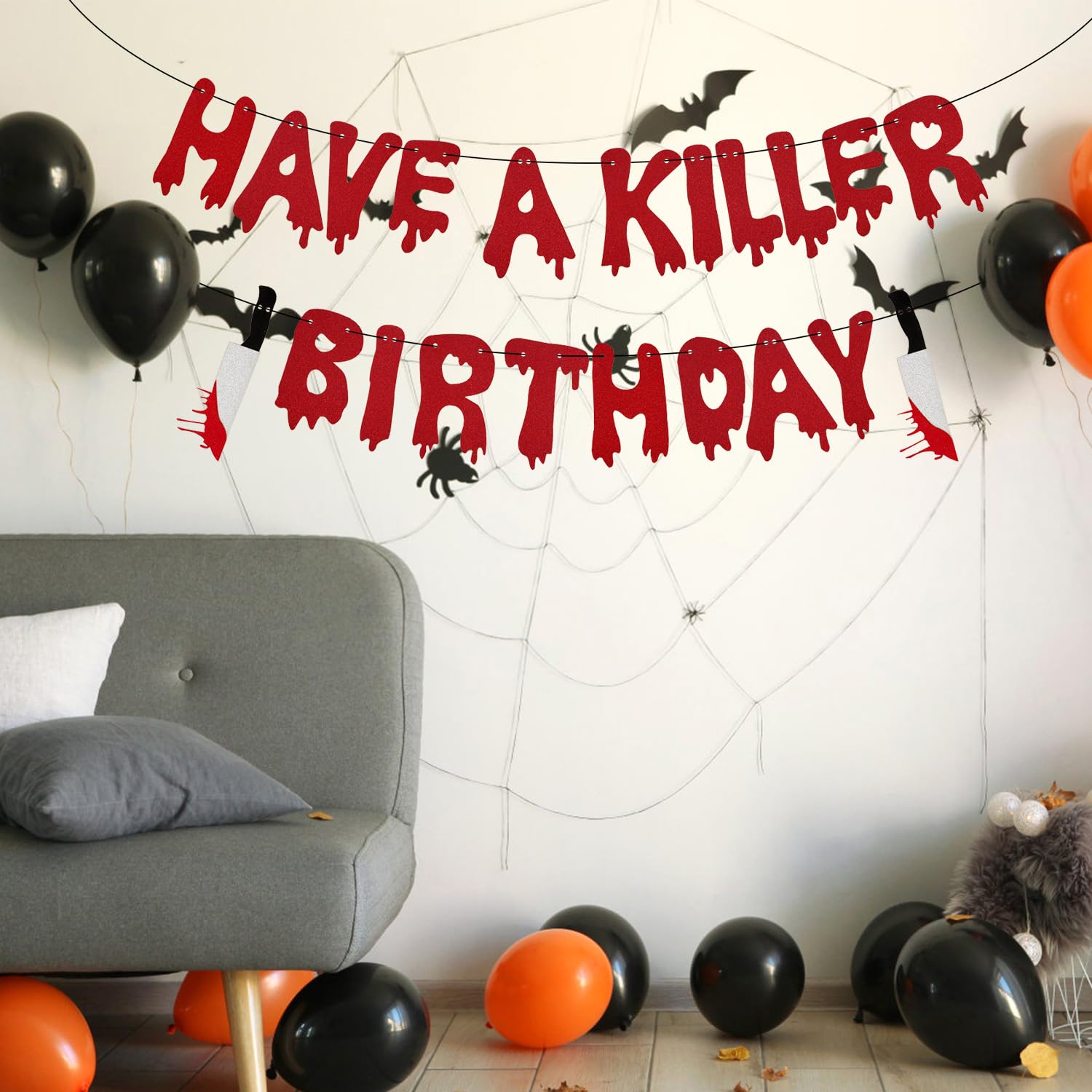 Have a Killer Birthday Banner, Halloween Horror Banner Halloween Glitter Birthday Banner Bloody Birthday Banner Halloween Zombie Birthday Party Decorations (Red)