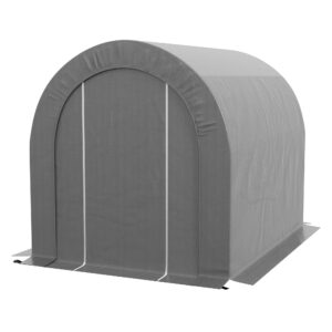 outsunny 6' x 8' garden storage tent with galvanized metal frame, waterproof portable shed, heavy duty outdoor shed for bike, motorcycle, garden tools - gray