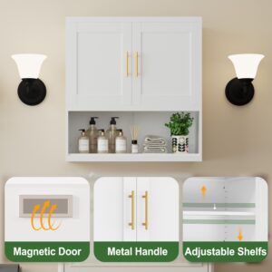 Ckzbx Bathroom Wall Cabinet White Medicine Cabinet, Metal Wall Mounted Cabinet with 2 Doors and Adjustable Shelf, Laundry Living Room