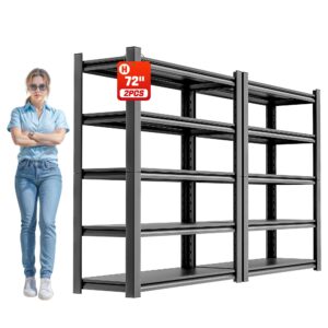 ollrract storage shelves garage shelving heavy duty - 72''h garage shelves adjustable 5 tier metal shelving unit storage rack shelving industrial utility shelf 16" d x36 w x72 h（2 pieces）