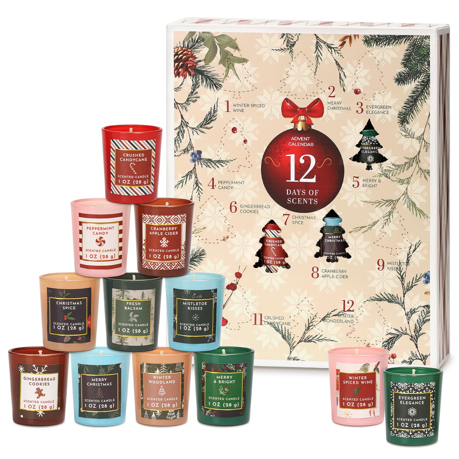 12 Days of Christmas Scented Candles Advent Calendar Candle Gift, 12PCS 1 oz Soy Wax Candles Christmas Candle Set Gift