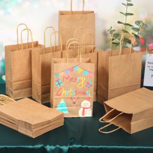 miikoul 200 Pieces 8.27"x5.9"x3.15" Brown Paper Bags with Handles, Gift Bags Bulk for Small Business, Shopping Bags, Wedding Party Favor Bags, Halloween Treat Bags for Birthday Party, Goody Craft