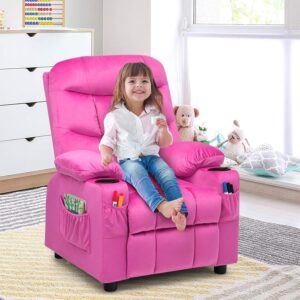 HOMGX Kids Velvet Recliner Chair, Pink