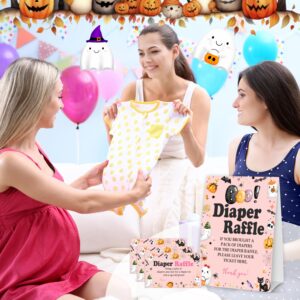 seclate Halloween Baby Shower Games - 50 Diaper Raffle Tickets + 1 Self-Standing Sign - Diaper Raffle Party Game Sets for Baby Announcement Gender Reveal Decorations - B07