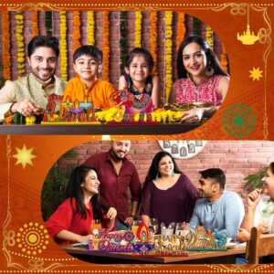 DoubleFill 6 Pcs Diwali Table Decorations Happy Diwali Decorations Deepavali Candle Oil Lamp Wooden Table Centerpieces India Festival of Lights Sign for India Diwali Party Supplies Home Decor