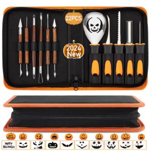 eikeji pumpkin carving kit with stencils, 11 pcs professional carving tools with 10 pumpkin carving stencils, heavy duty stainless steel pumpkin carving set for halloween decoration jack-o-lanterns