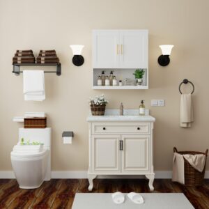 Ckzbx Bathroom Wall Cabinet White Medicine Cabinet, Metal Wall Mounted Cabinet with 2 Doors and Adjustable Shelf, Laundry Living Room