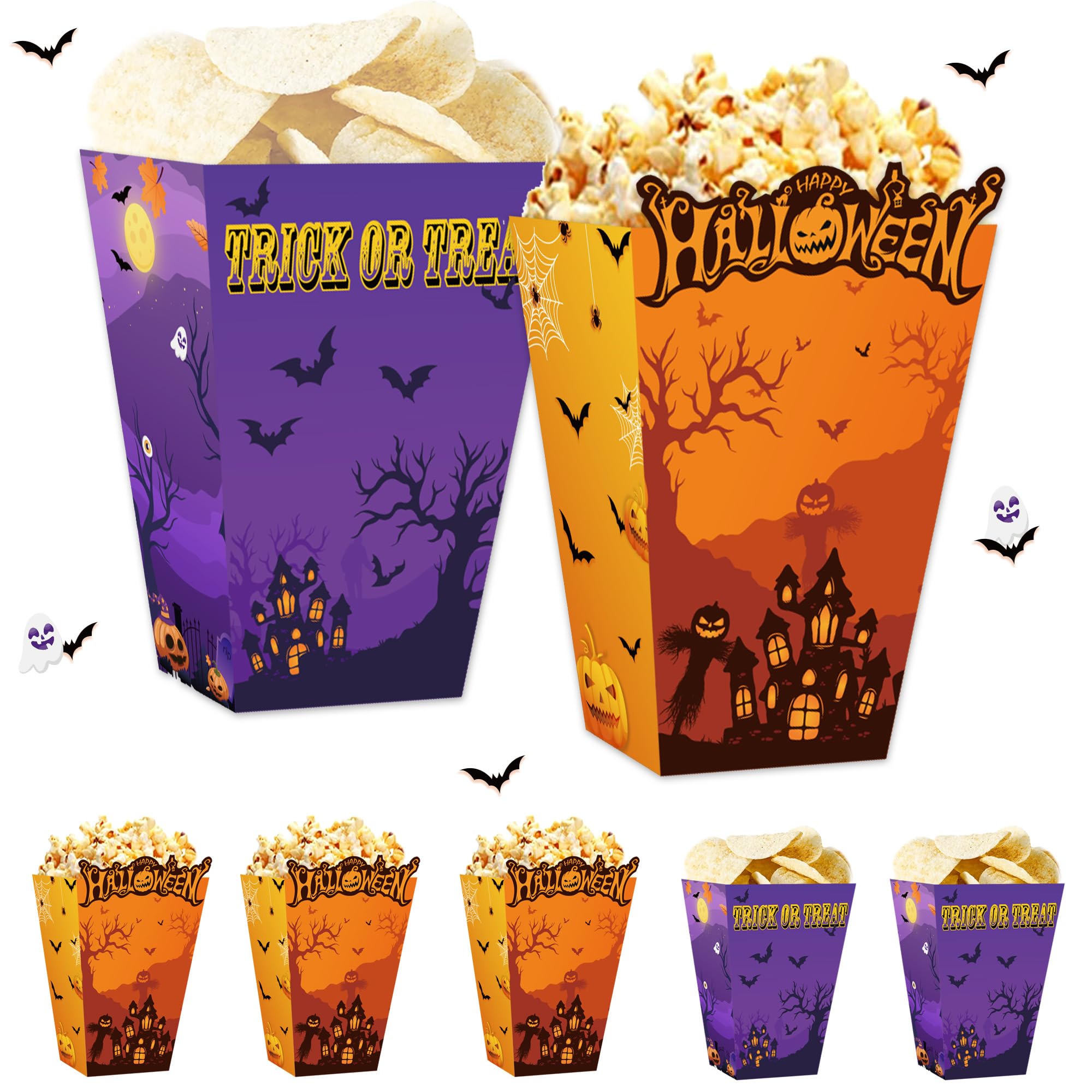 WEGYMER Halloween Popcorn Boxes 20pcs Trick Or Treat Snack Boxes for Kids Boys Girls Halloween Birthday Decoration Witches Pumpkin Bat Ghost Party Supplies