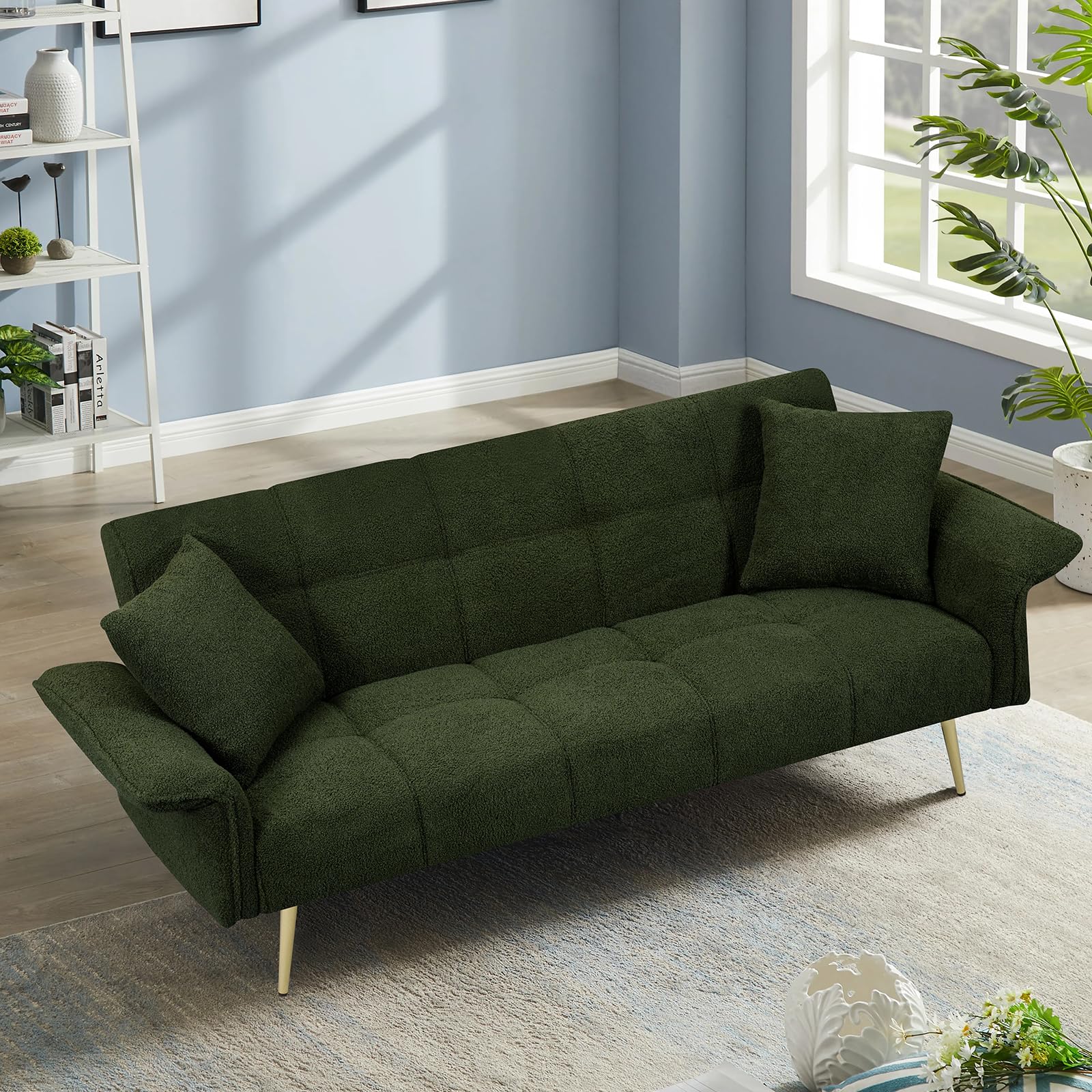 ZEPHYRHOME Twin to King Daybed,Small Couches for Small Spaces with 2 Pillows, Convertible Futon Sleeper Sofa for Bedroom, Living Room Green