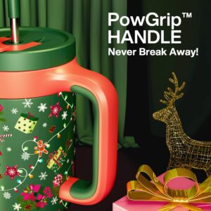 POWCAN 40 oz Christmas Tumbler with Handle, 2-in-1 Straw Lid, Leakproof, Dishwasher Safe, Insulated Stainless Steel Coffee Mug, Keeps Cold for 34 Hours, Fits in Car Cupholder (Merry Xmas)