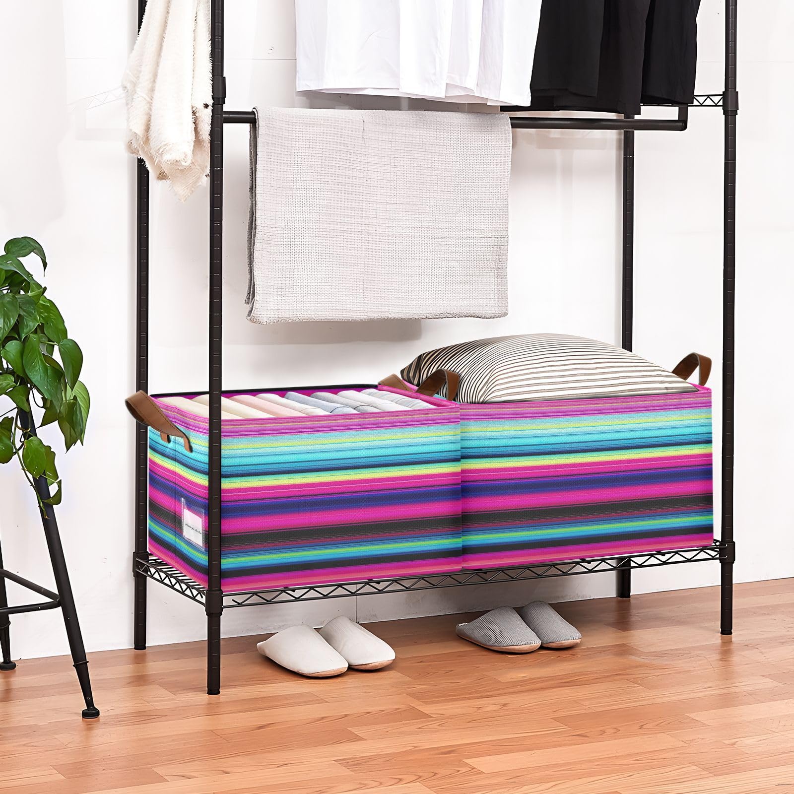 YETTASBIN Mexican Serape Blanket Stripes Storage Basket 1 Pack, 32L Large Collapsible Toys Clothes Organizer, Waterproof Closet Storage Bin with Handle for Shelves Laundry Bathroom Home Office Decor