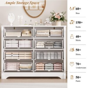 HITHOS 8 Drawer Dresser for Bedroom, White Dresser, 47" Wood Dresser & Chest of Drawers, Modern Double Storage Dresser Cabinet with Deep Drawers | Metal Handles for Living Room, Hallway, Entryway