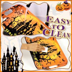 gisgfim 2Pcs Halloween Serving Trays 16.1 X 11.1 Inch Large Melamine Platters with Handles, Orange Purple Castle Pumpkin Bat Food Trays Halloween Movie Night Snack Trays Birthday Party Serving Dishes