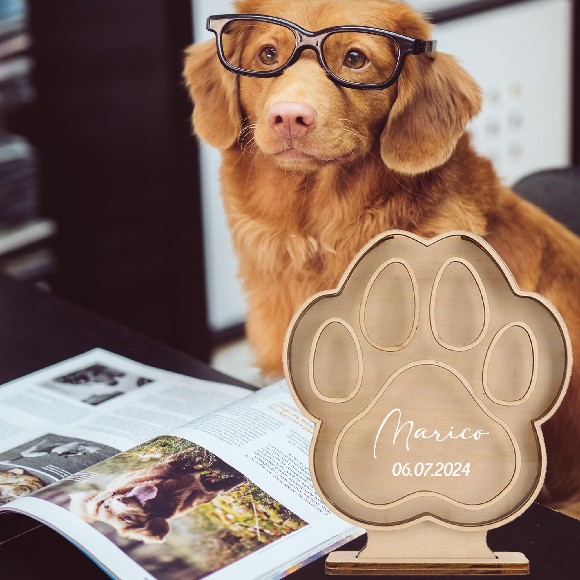 Personalized Pet Hair Keepsake Box for Dog and Cat Fur,Custom Dog Keepsake Memorial Box,Engraved Wood Memorial Box,Dog Paw Pet Storage Box for Dog and Cat Ashes, Loss Sympathy Gifts for Pet Lovers