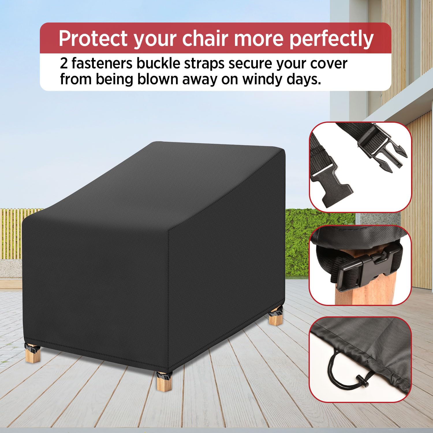 Patio Chair Covers for Outdoor Furniture Waterproof 2 Pack, Lawn Chair Covers Heavy Duty Oxford Cloth, Large Covers for Lounge Lawn Deep Seat Black 38.2"Wx 31"D x 29"H (Black, 34"Wx 34"D x 32"H)