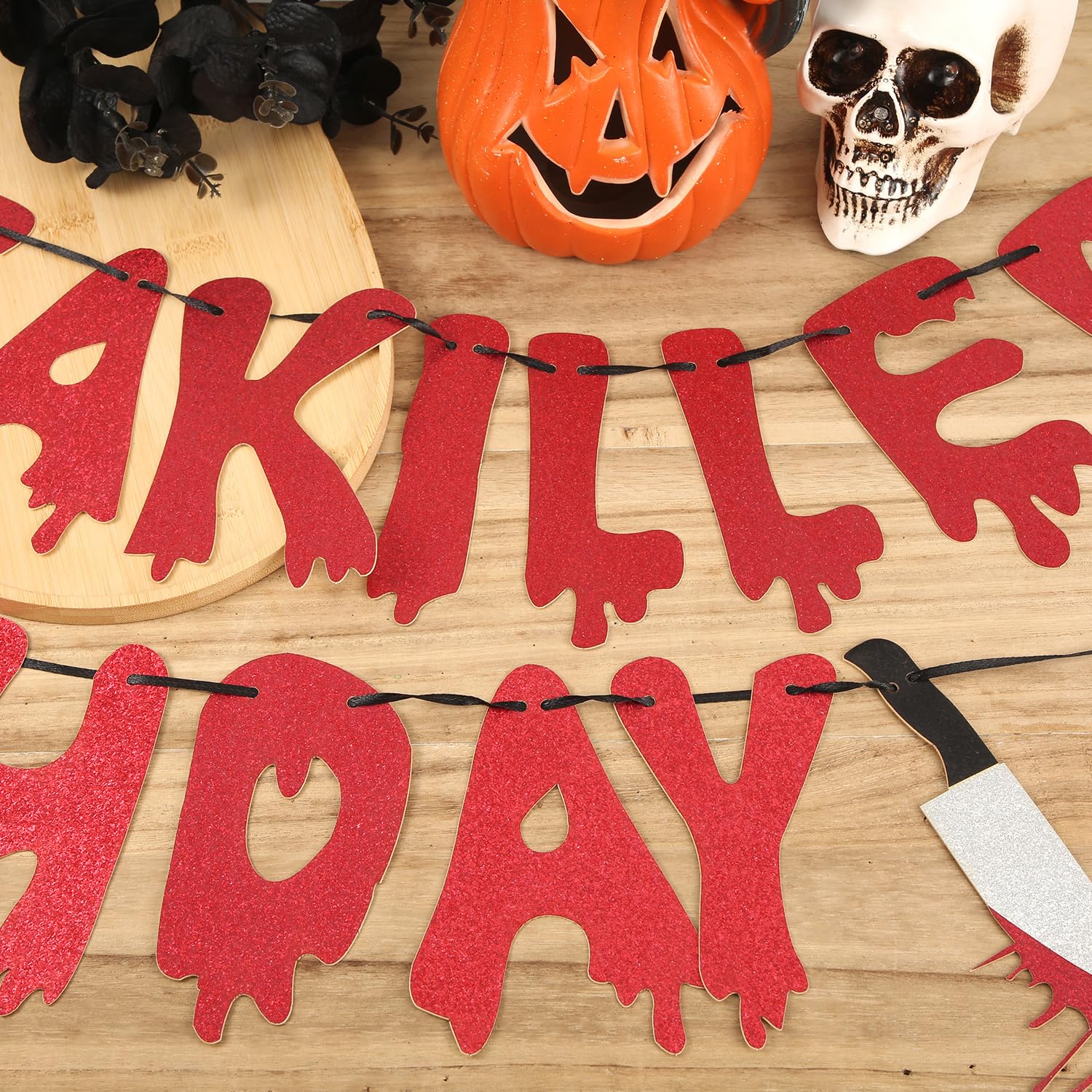 Have a Killer Birthday Banner, Halloween Horror Banner Halloween Glitter Birthday Banner Bloody Birthday Banner Halloween Zombie Birthday Party Decorations (Red)