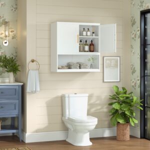 Ckzbx Bathroom Wall Cabinet White Medicine Cabinet, Metal Wall Mounted Cabinet with 2 Doors and Adjustable Shelf, Laundry Living Room