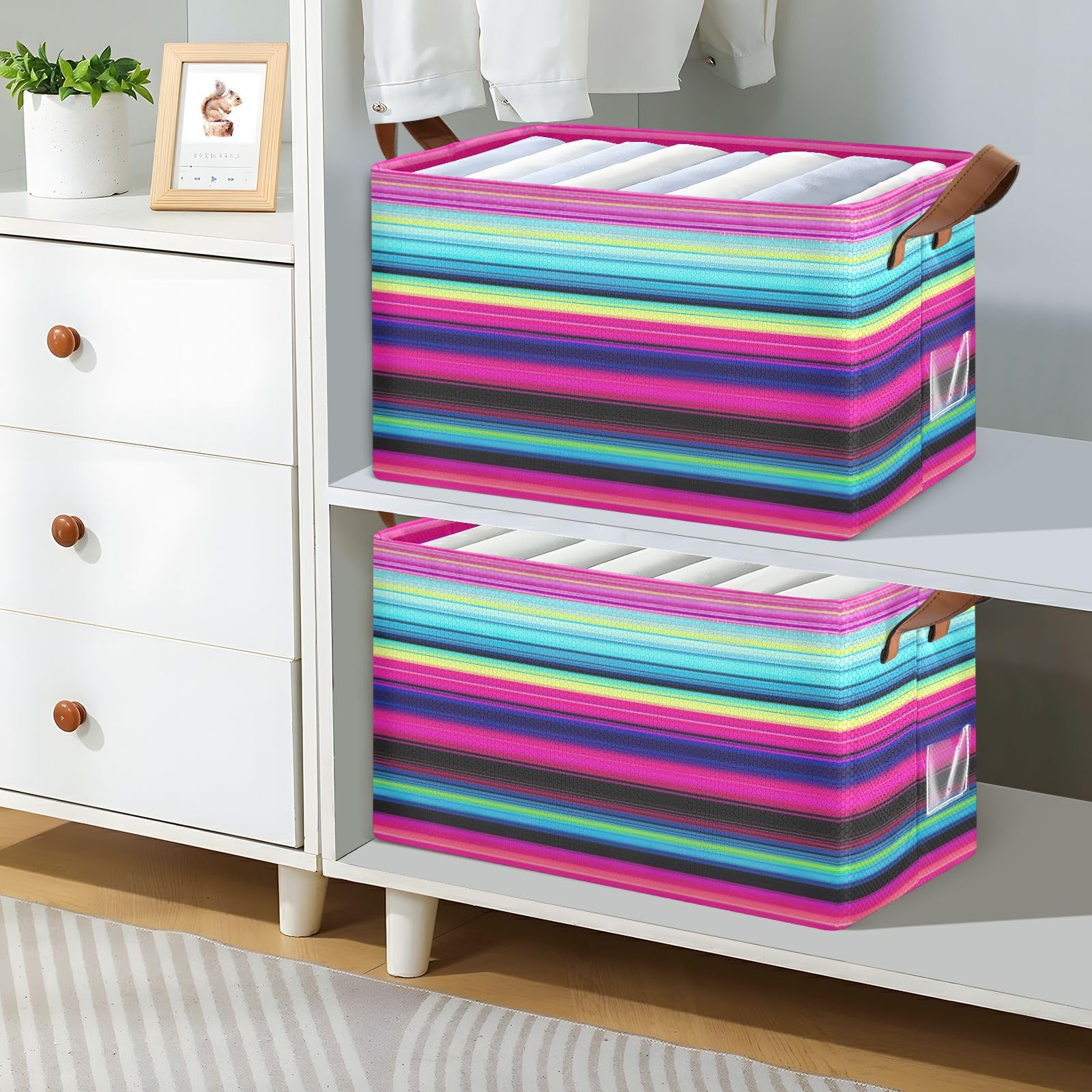 YETTASBIN Mexican Serape Blanket Stripes Storage Basket 1 Pack, 32L Large Collapsible Toys Clothes Organizer, Waterproof Closet Storage Bin with Handle for Shelves Laundry Bathroom Home Office Decor