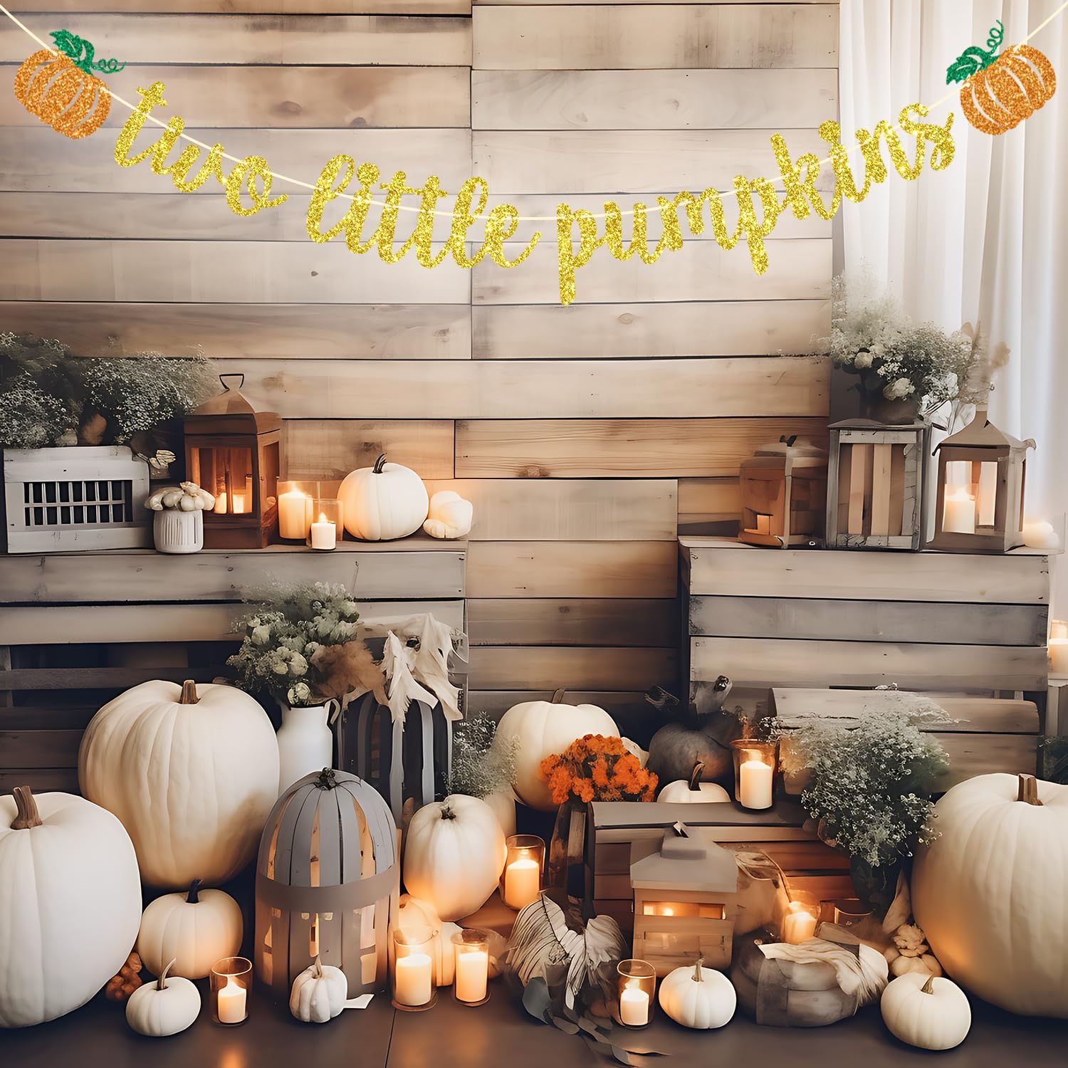 Two Little Pumpkins Banner, Twins Birthday Party Decor, Boys Girls Little Pumpkin Decor, Fall Twins Baby Shower Gender Reveal Party Decorations, Gold Glitter