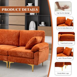 ONEMMLION U-Shaped Sectional Sofa Couch, 4 Seat Velvet Sofa Set for Living Room, Convertible L-Shaped Couch Set with Chaise Lounge, Pillows and Ottoman,114 inches (Orange)