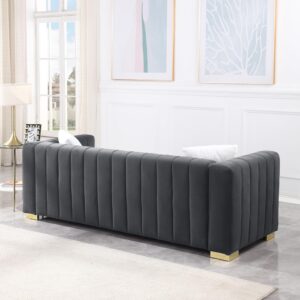 kevinplus Modern Sofa Couch 2 Set for Living Room, Velvet Chesterfield 2-Pcs Upholstered Sofa Couch for Apartment Bedroom Office, Strong Gold Metal Legs, Dark Grey