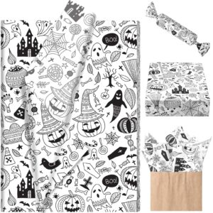 100 sheets 20 * 14 inches halloween tissue paper for gift bags boho style pumpkin ghost tombstone castle print art tissue paper bulk for halloween birthday party diy crafts gift wrapping