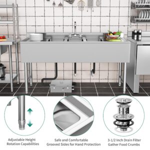 YITAHOME NSF Commercial Kitchen Sink 3 Compartment Stainless Steel Bar Sink with Double Drainboard, Prep Freestanding Large Sink for Restaurant, Garage, Utility Underbar Sink 60"L x 19"W x 32in