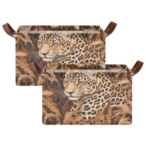 yettasbin leopard storage basket 2 pack, 32l large collapsible toys clothes organizer, waterproof closet storage bin with handle for shelves laundry bathroom home office decor