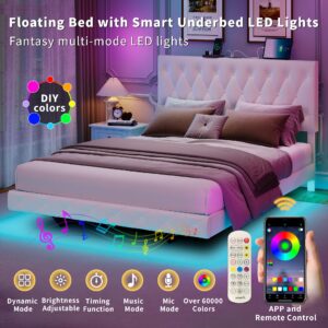 Full Size Lift Up Storage Bed Frame with Led Lights & Charging Station, Floating Bed Frame, Velvet Upholstered High Headboard Bed Frame, Hydraulic Storage/Innovative Stable Structure/Easy Assembly