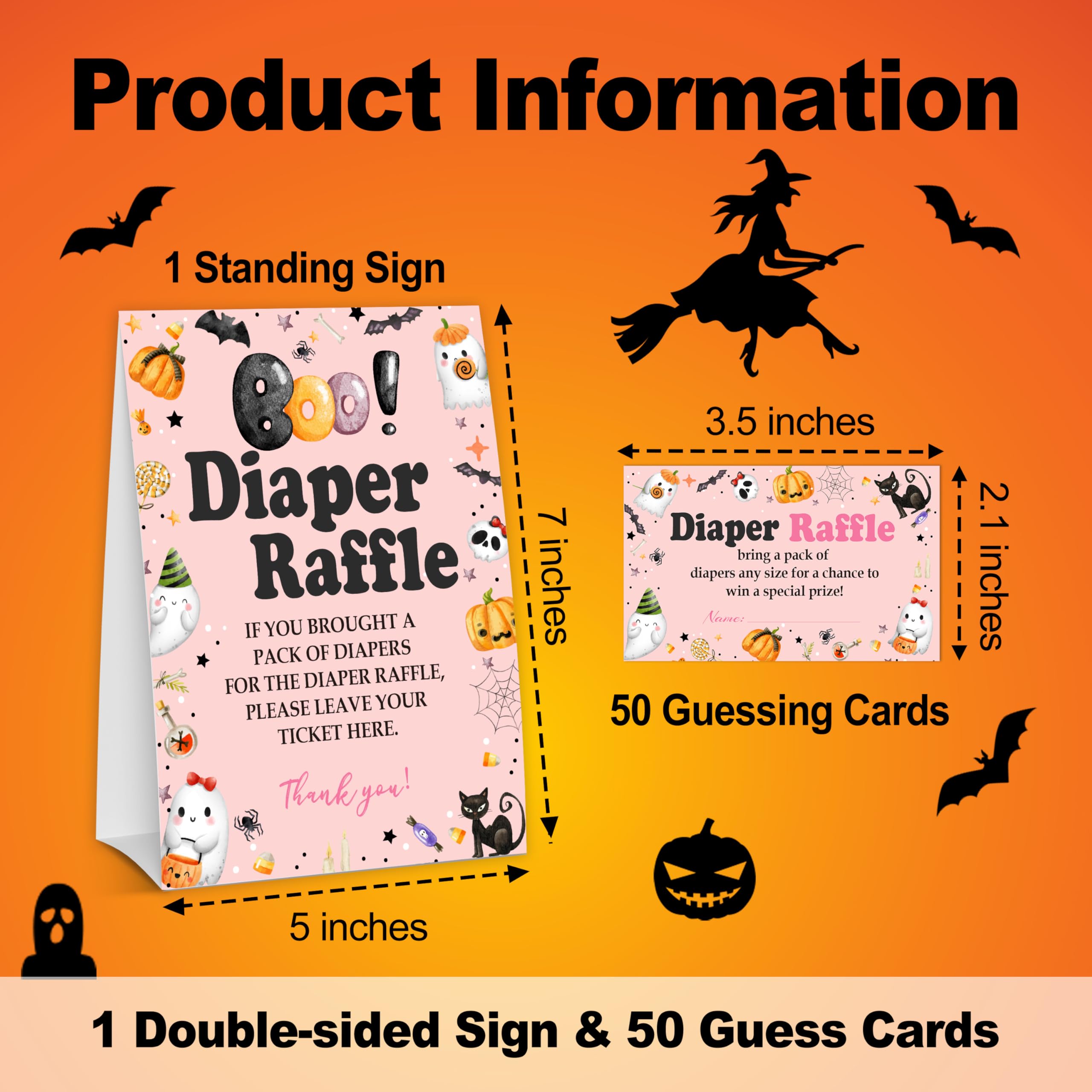 seclate Halloween Baby Shower Games - 50 Diaper Raffle Tickets + 1 Self-Standing Sign - Diaper Raffle Party Game Sets for Baby Announcement Gender Reveal Decorations - B07