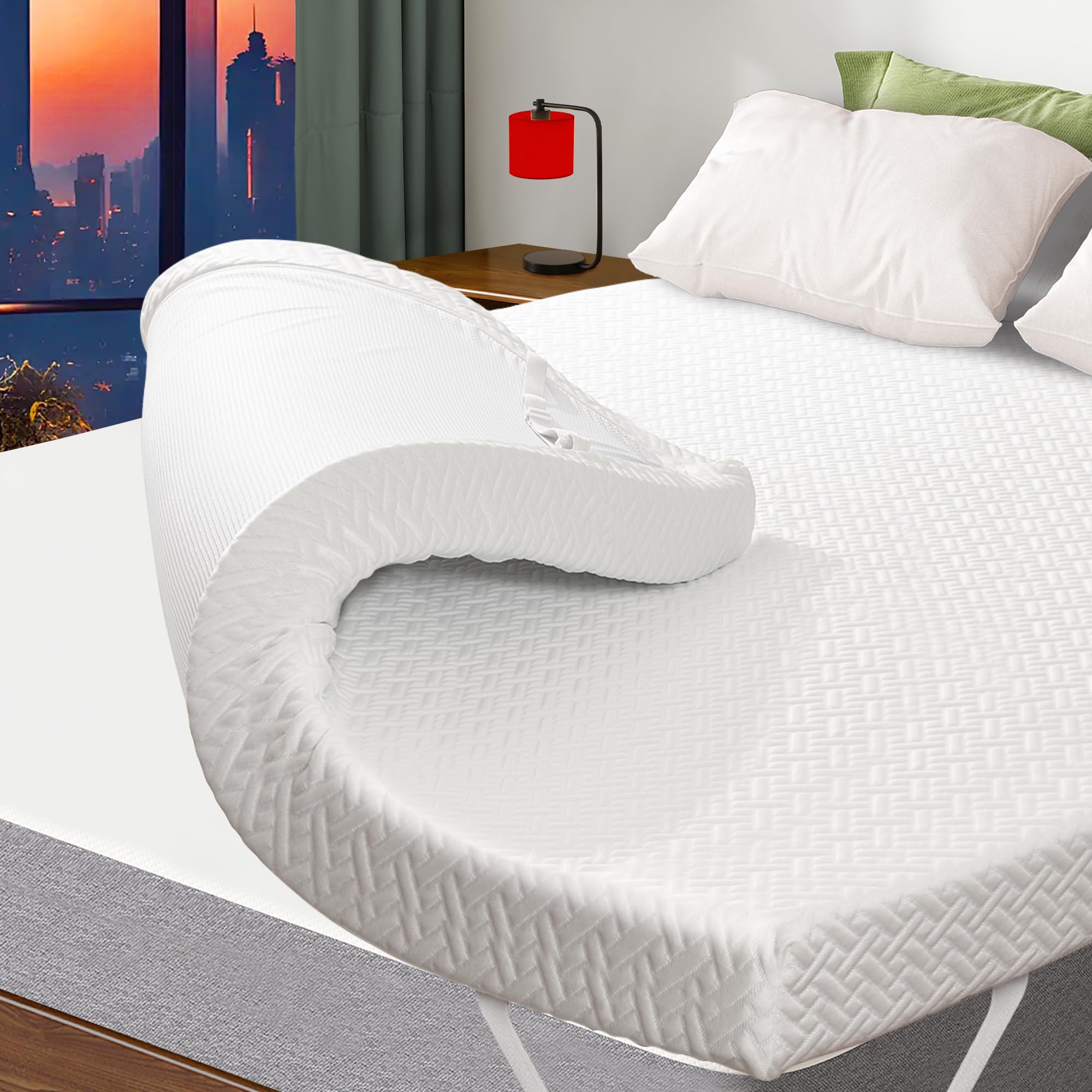 3 Inch Memory Foam Mattress Topper King Size Gel Memory Foam Cooling Mattress Topper Mattress Pad Cover for Back Pain Bed Topper with Washable Cover