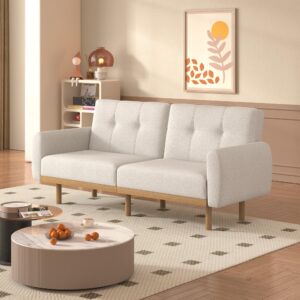 amicliber convertible futon sofa bed couch, 79 inch mid century futon love seat couches,button tufted upholstered small splitback loveseat sofa cama for living room,rv,office,apartment,beige