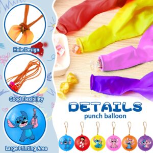 24 Pcs Punch Balloons Colorful Latex Punch Ball Party Favors Bounce Balloons with Rubber Band Handle for Birthday Party