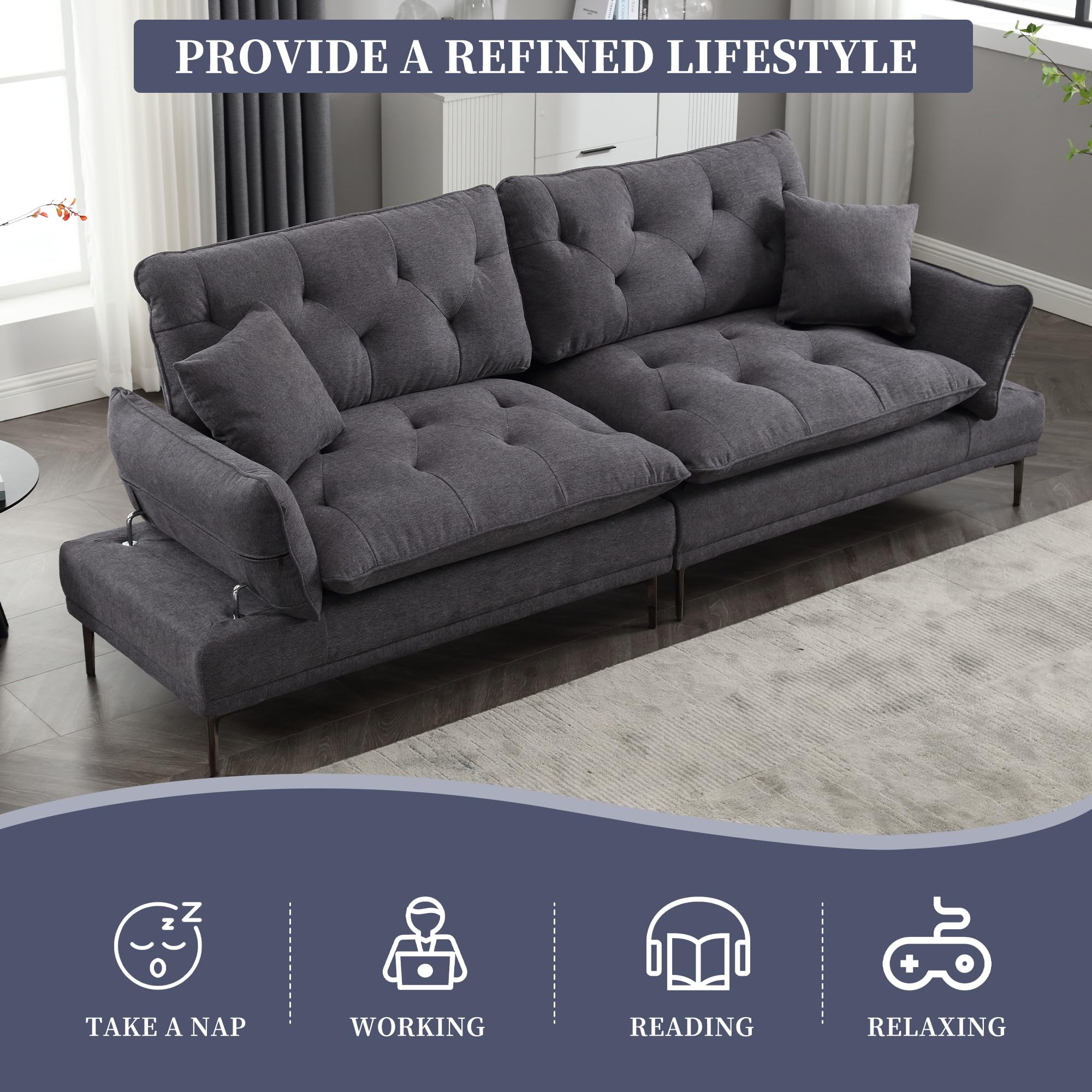 MOONMISS Loveseat Sofa, Modern Couch with Removable Pillows, Deep Seat w/Soft Cushions, Accent Upholstered Sleeper Sofa Couch for Home, Apartment, Office,Dark Grey