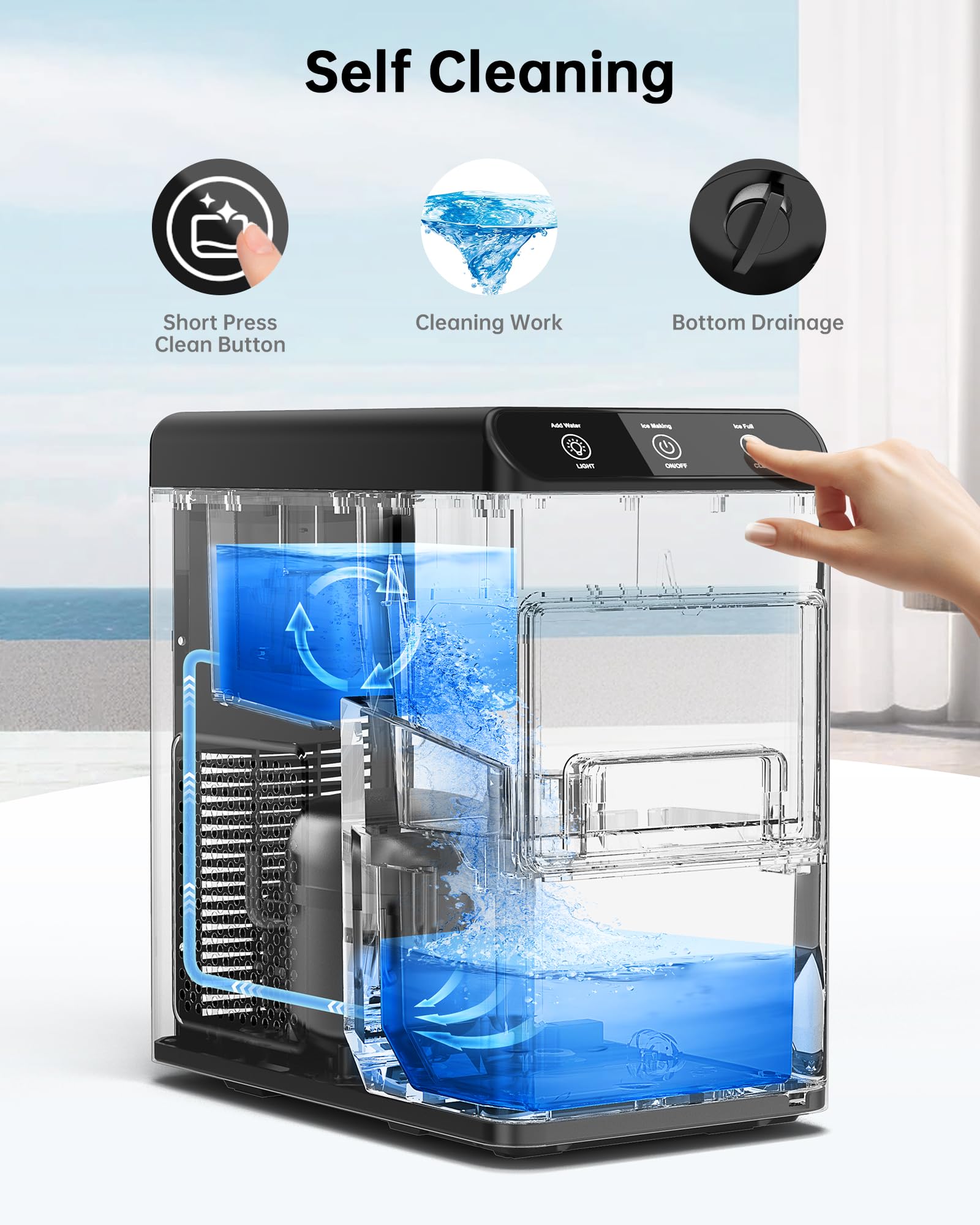 WIE Nugget Countertop Ice Maker, 37lbs/24H Soft Chewable Pebble Portable Ice Machine, One-Click Self-Cleaning Sonic Ice,for Home Kitchen Office, LED Night Light Ice Basket/Ice Scoop Stainless Steel