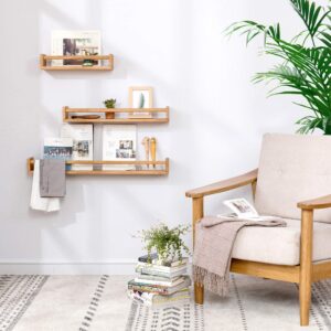 Oak Nursery Floating Shelves 27.5 inches Wall Mounted Nursery Shelf Wood Bookshelf Wall Shelves for for Bedroom Living Room Kitchen Spice Rack