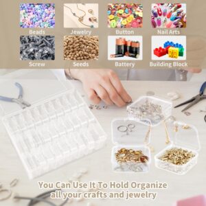 Bead Organizer Box, 30Pcs Small Clear Plastic Bead Storage Containers, 1 Craft Storage Box with Hinged Lid, 120 Labels, Mini Box for Jewelry Making DIY Bracelets Beading Nails Screws Seeds Small Parts