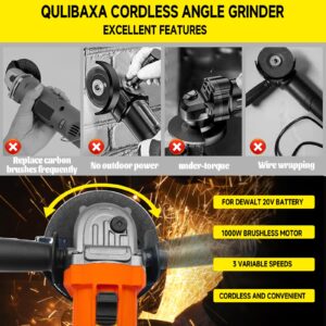 4-1/2" Brushless Grinder for Dewalt 20V Battery, Cordless Angle Grinder 3 Variable Speed up to 10000 RPM, Cordless Grinder for Grinding, Cutting, Polishing And Carving(Battery Not Included)