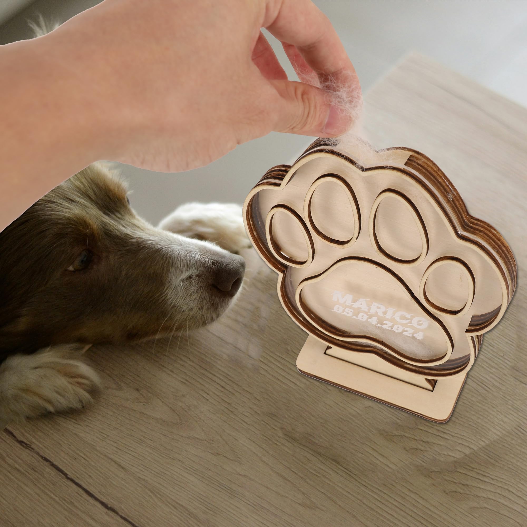 Personalized Pet Hair Keepsake Box for Dog and Cat Fur,Custom Dog Keepsake Memorial Box,Engraved Wood Memorial Box,Dog Paw Pet Storage Box for Dog and Cat Ashes, Loss Sympathy Gifts for Pet Lovers