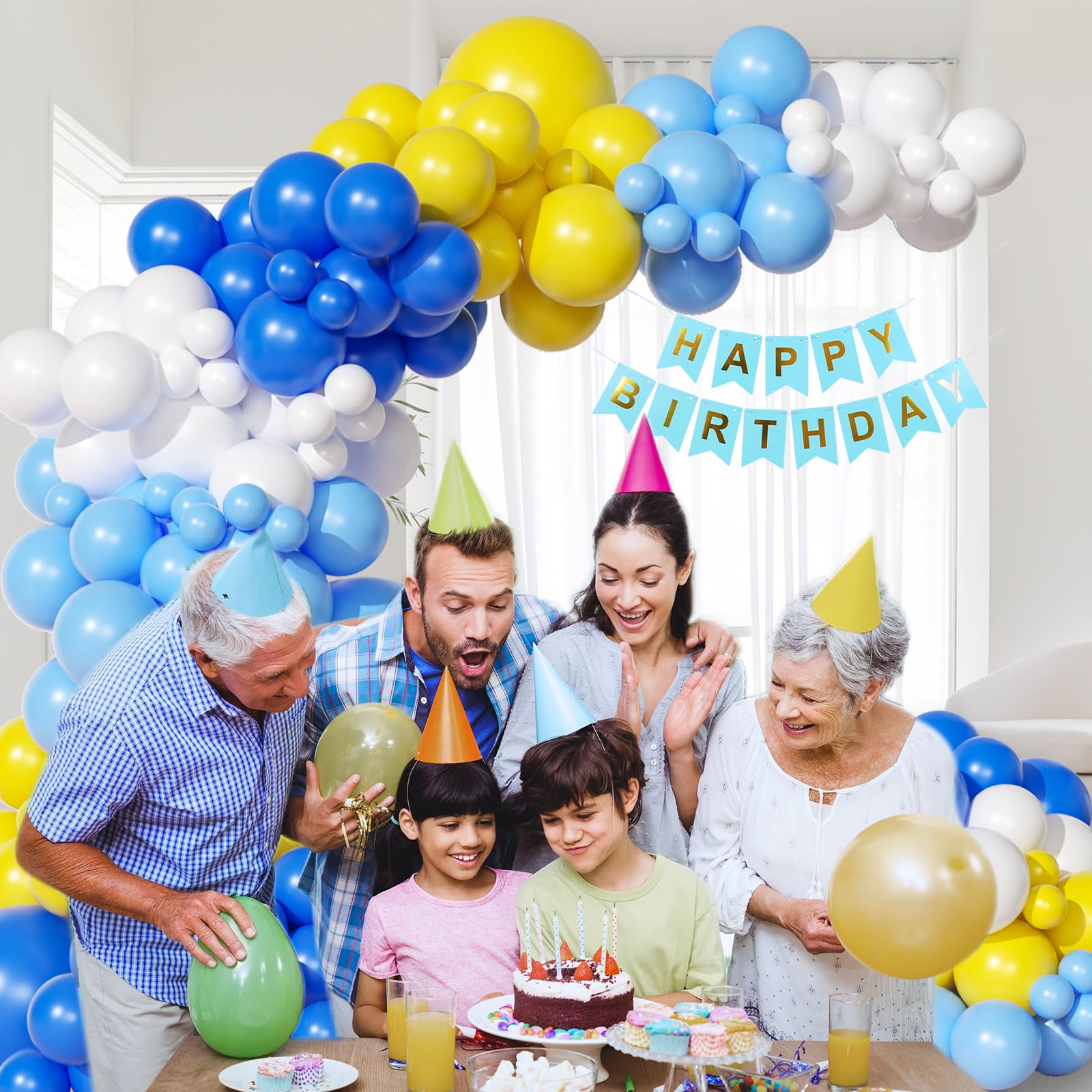 137pcs Blue and Yellow Balloon Arch Kit, DIY Cartoon Theme Blue Light Blue Yellow White Latex Party Balloons for Cartoon Theme Birthday Anniversary Graduation Baby Shower Party Decorations