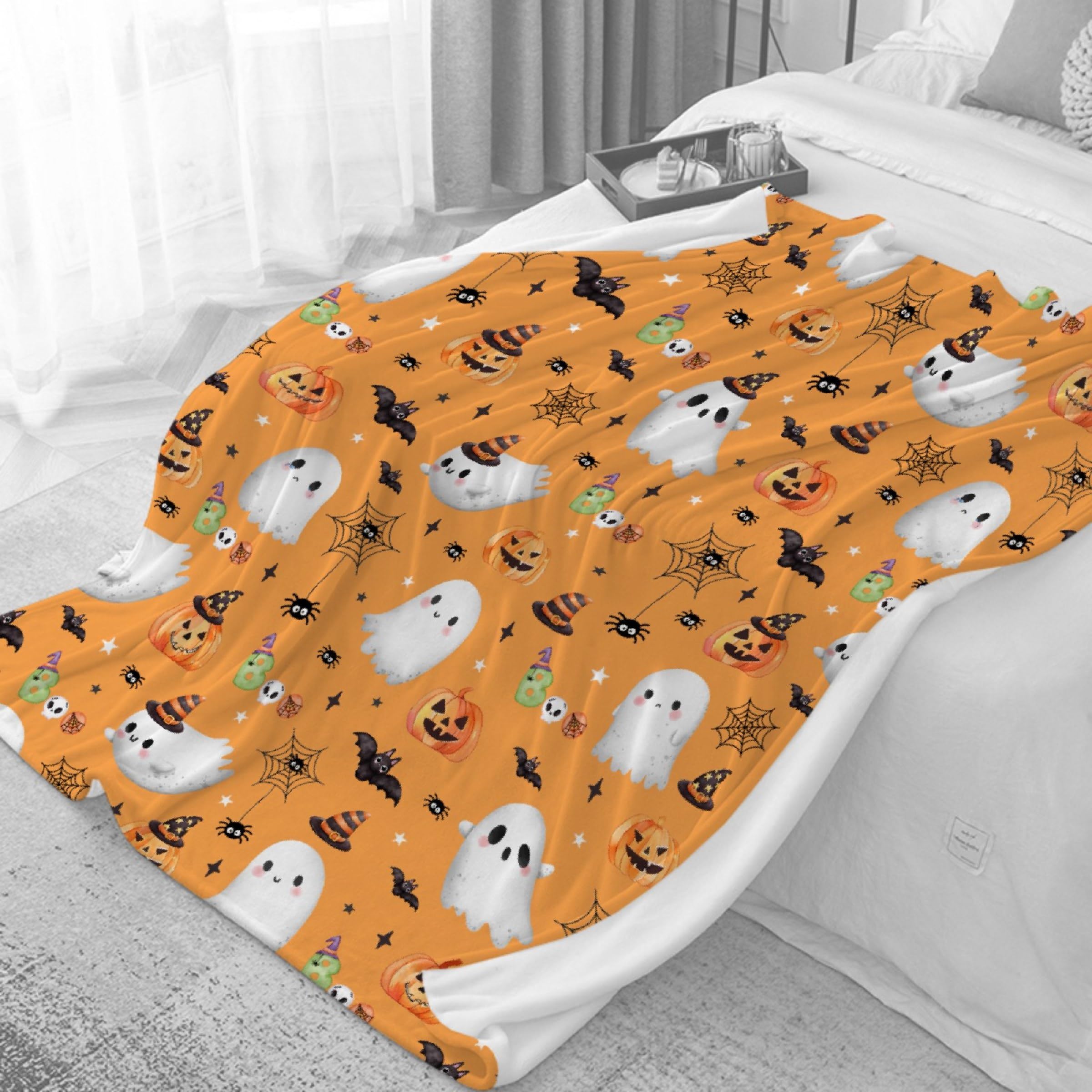 Halloween Throw Blanket, Cute Ghost Blanket for Boys Girls, Super Soft Flannel Pumpkin Blanket, Halloween Decor Blanket for Couch,Sofa,Bed,Living Rooms - 30"x40"-Toddlers/Pets Size