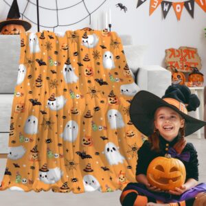 Halloween Throw Blanket, Cute Ghost Blanket for Boys Girls, Super Soft Flannel Pumpkin Blanket, Halloween Decor Blanket for Couch,Sofa,Bed,Living Rooms - 30"x40"-Toddlers/Pets Size