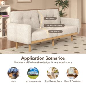 AMICLIBER Convertible Futon Sofa Bed Couch, 79 Inch Mid Century Futon Love Seat Couches,Button Tufted Upholstered Small Splitback Loveseat Sofa Cama for Living Room,RV,Office,Apartment,Beige