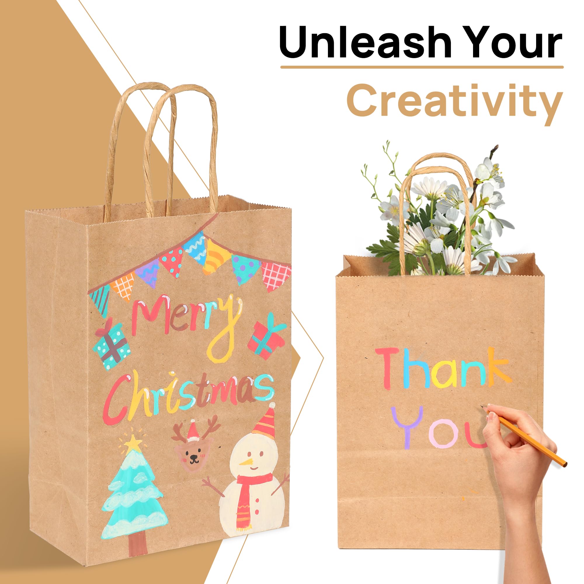 miikoul 200 Pieces 8.27"x5.9"x3.15" Brown Paper Bags with Handles, Gift Bags Bulk for Small Business, Shopping Bags, Wedding Party Favor Bags, Halloween Treat Bags for Birthday Party, Goody Craft