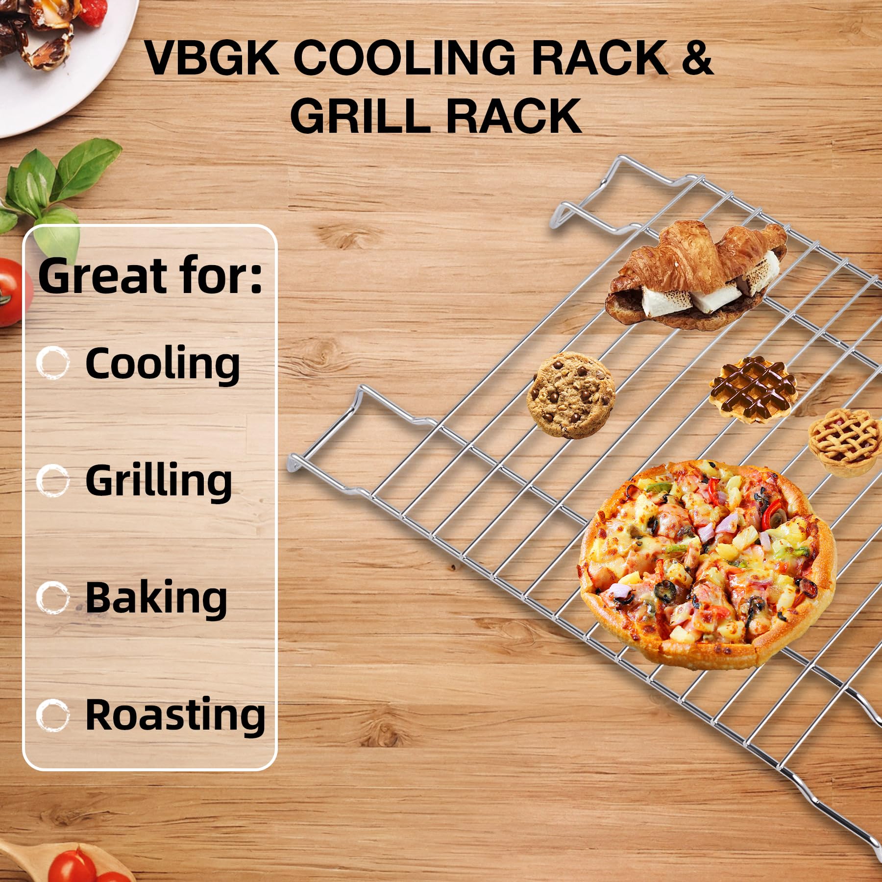 VBGK Cooling Rack,Grill Rack,Heavy Duty Stainless Steel Wire Rack for Baking, Grilling, Roasting, Drying, Nonstick Cooling Rack 11.81"x8.66" Oven & Dishwasher Safe, Compatible with Electric Cooktop