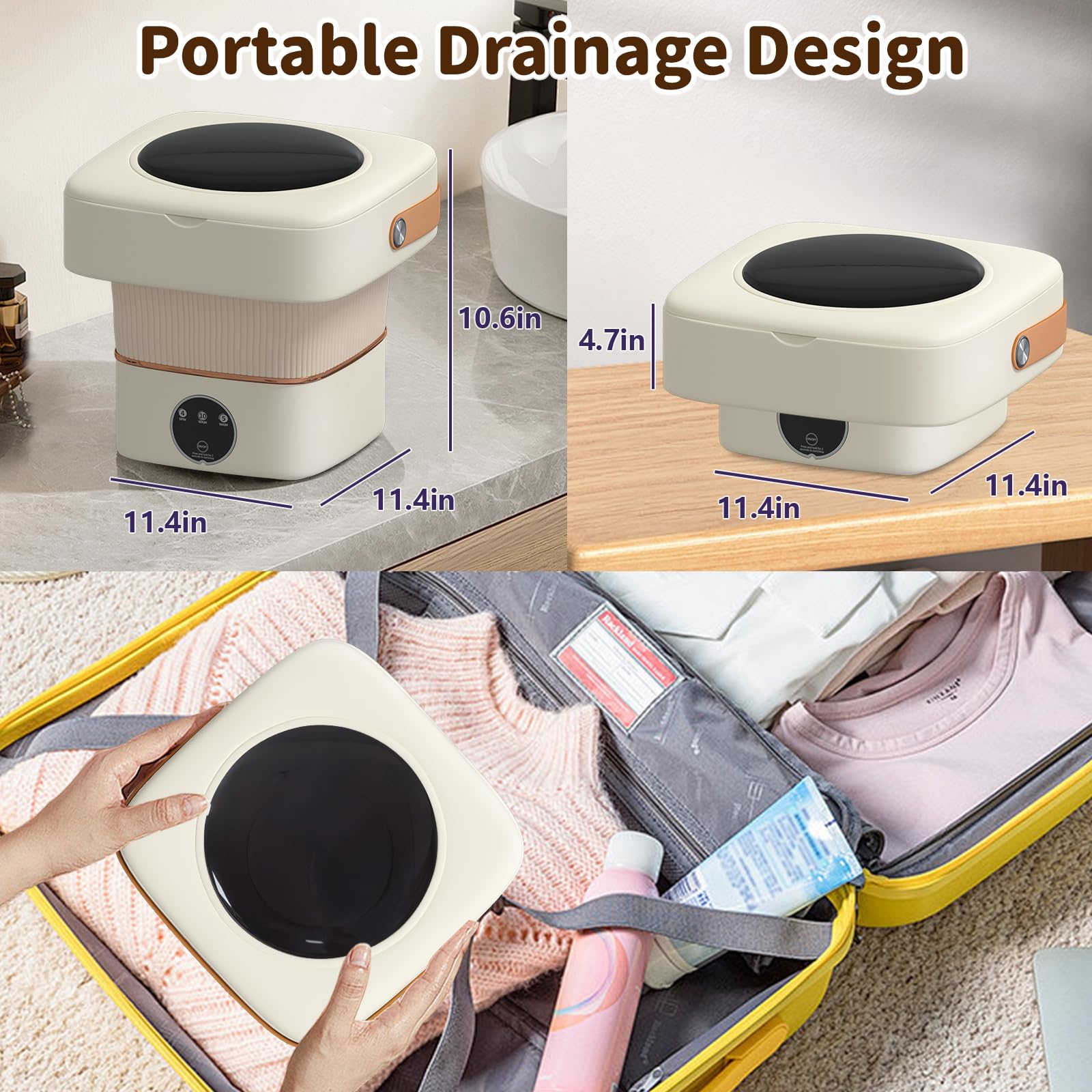 Small Portable Washing Machine, Mini Foldable Washer 4.5L High Capacity with 3 Modes Cleaning for Underwear, Baby Clothes, or Pet Clothes, for Apartment, Travel, Camping, RV, Dorm