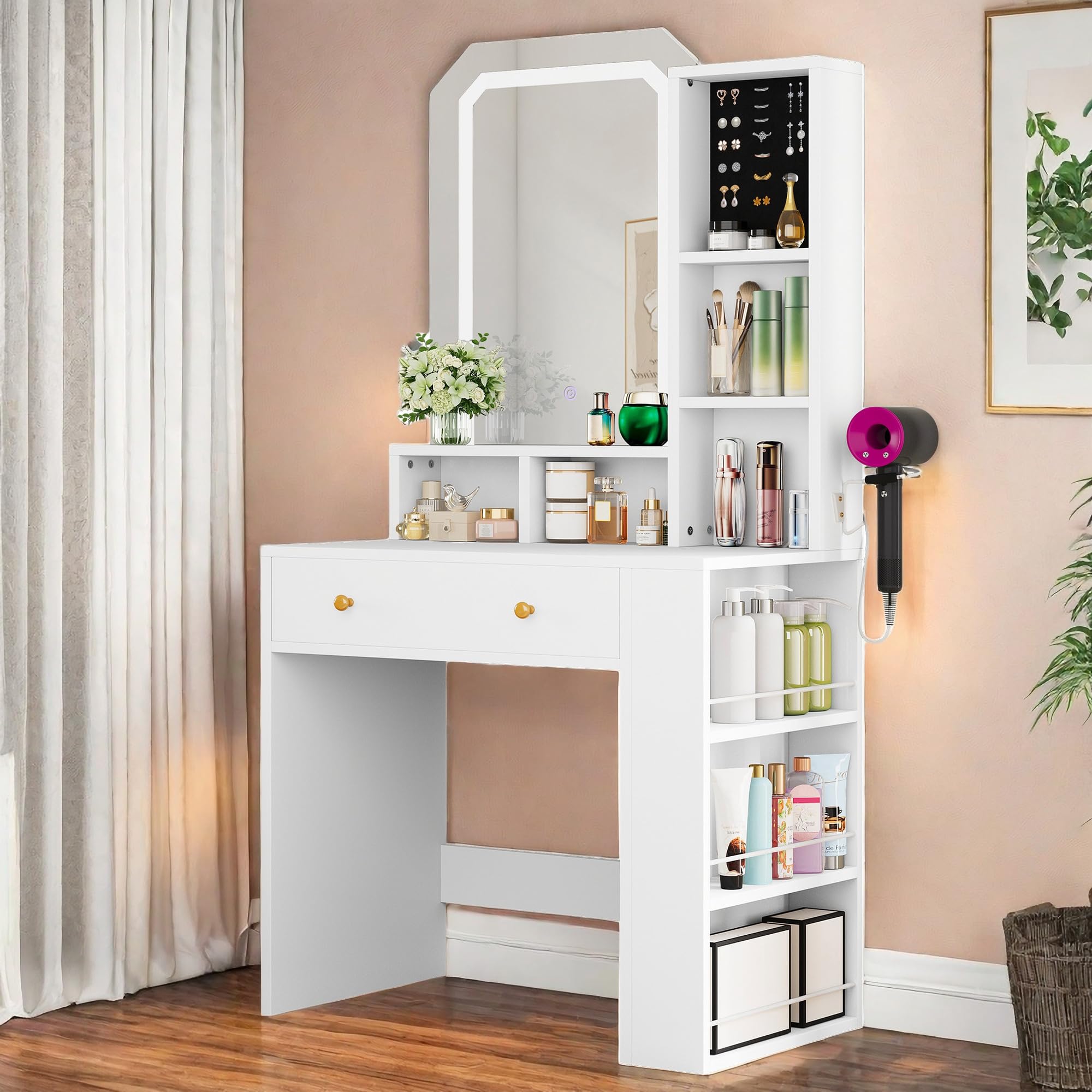 YITAHOME Vanity Desk with Adjustable LED Mirror, Jewelry Organizer, and Ample Storage Options for Bedroom and Dressing Room